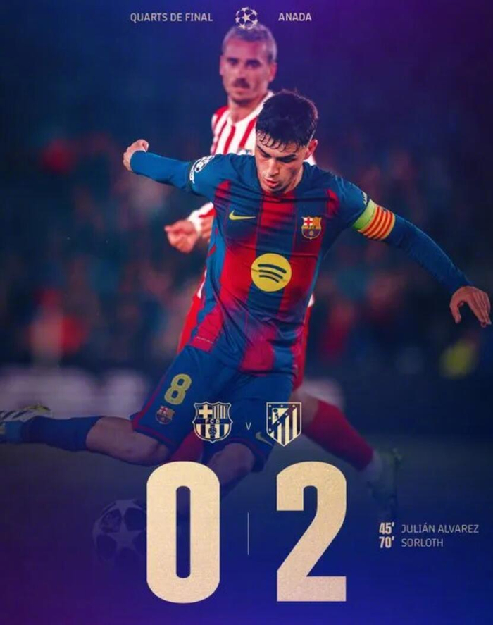 巴萨首回合0-2马竞，欧冠历史仅曼联成功逆转